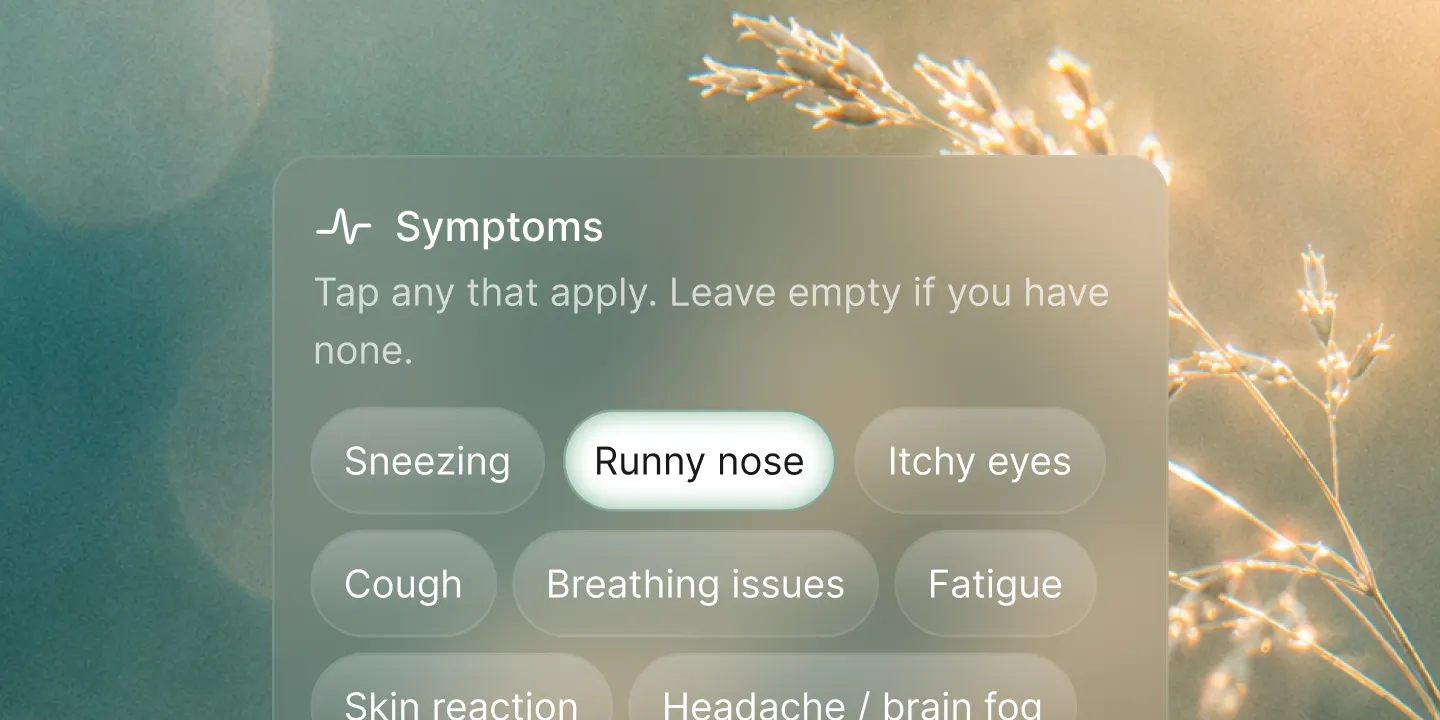 Ally symptom logging screen with quick-tap symptom chips.